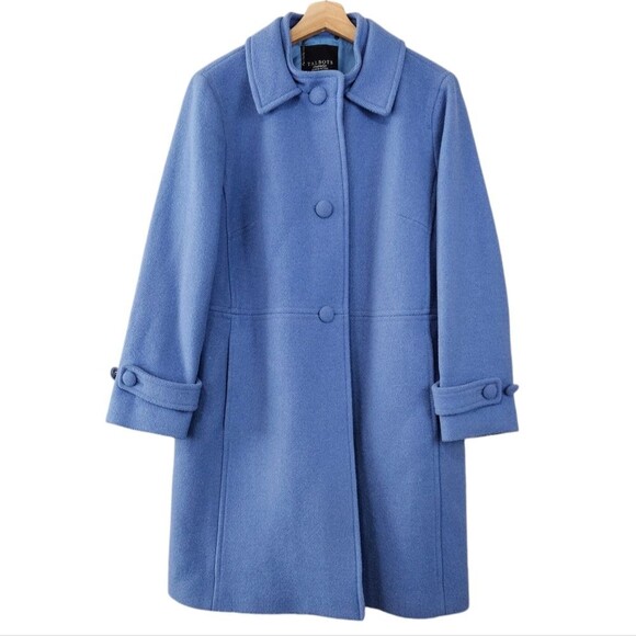 Talbots Blue Triple Button OVERSIZED Wool Blend Pea Coat womens size 16 PETITE - Picture 1 of 8